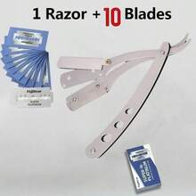 Set Of Men'S Straight Razors With Folding Design For Shaving And Hair Removal, Complete With Blades - Black - View 12