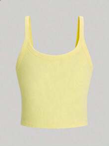Camiseta de tirantes casual de mujer con estampado de rayas y ribete, adecuada para vacaciones de verano y uso diario - Amarillo - Ver 2