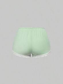 Conjunto de pijama casual de camiseta de tirantes acanalada y shorts con encaje - Verde - Ver 5