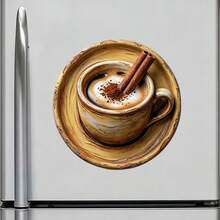 Cinnamon Cappuccino Cup With Saucer And Spice Dust Magnet Warm Pause Keepsake For Fridge Kitchen Home Decor - E - View 3