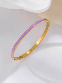 1pc 4mm Thin Fashionable Titanium Steel Bracelet, Gold Color Resin Enamel Clasp Bangle Cuff, Suitable For Women - 4mm - View 10
