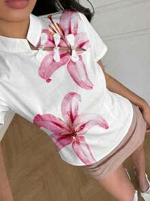 Blusa de cuello Mao de manga corta con cintura ceñida, estilo chino nuevo en color albaricoque, nuevo diseño de primavera/verano para mujer - Multicolor - Ver 3
