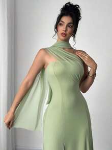 Vestido casual y elegante de mujer de color verde menta con cinta y espalda descubierta.Tiene tres formas de usarlo, se puede combinar con diferentes atuendos, adecuado para salidas casuales diarias, vacaciones en la playa, fiestas en el jardín y - Verde militar - Ver 5