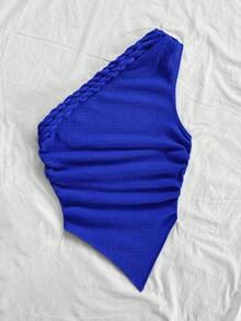 Blusa asimétrica del cuello para mujer para vacaciones de verano - azul real - Ver 5