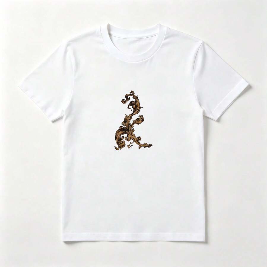Top Femenino Estampado Letra R Ornamental - Algodón Ligero Verano - Blanco - Ver 1
