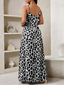 Lady Vestido largo con estampado de leopardo para mujer, estilo bohemio, sin espalda, holgado, vestido maxi suelto sin tirantes para cumpleaños, eventos, vacaciones, vestidos casuales, vestidos boho/bohemia/boho, top halter, ropa africana para mujer - Gris Oscuro - Ver 2