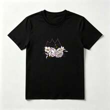 Playera Elegante con Estampado de Flores con Líneas Geométricas de Algodón Negro - Negro - Ver 1