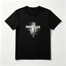 Mano Estilizada Playera Gráfica de Algodón Negro Desgastada - Negro - Ver 1