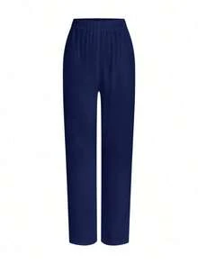 Conjunto de uniforme de enfermera con cuello en V, manga corta y bolsillo lateral con abertura, color azul claro, pantalón informal, conjunto de uniforme de enfermera, para primavera/verano - Azul marino - Ver 5