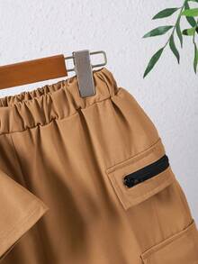 2 Stücke/Set Sommer Kurzarm T-Shirt und Cargo Shorts Set für Teenager Jungen, lässiger Urlaubsoutfit für 13-16 Jahre - Khaki - Übersicht 7