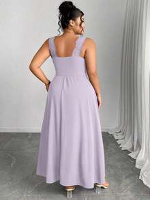 Elenzya Vestido línea A con cuello en V, contraste de encaje, tirantes finos y abertura para tallas grandes - Púrpura malva - Ver 2