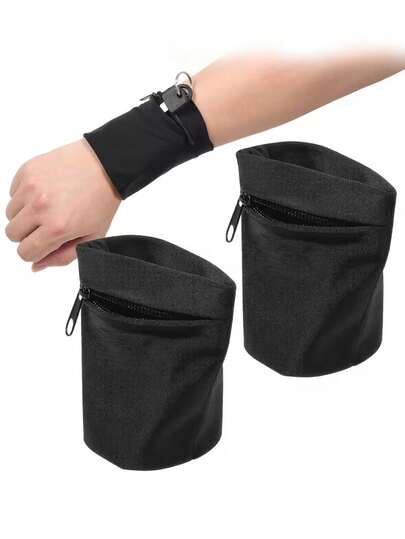 2pcs 2pcs Men's Breathable Workout Wristbands With Zipper Pocket - Sweat-Wicking Moisture-Wicking Athletic Bands For Running, Cycling, Gym, Secure Card Holder & Hands-Free Essentials, Workout Accessories, Gym Accessory, Adjustable Comfort Strap
