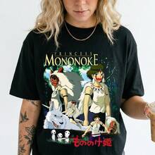 Holiday Outfits For Women Retro Princess Mononoke Shirt, San and Wolf Anime Tee Soft,Durable Round Neck Casual Top For Spring,Summer - Svart - Visa 1