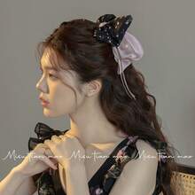 Hair Clips - Pink Floral Ribbon Ponytail Clip - View 2