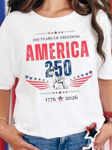 Camiseta del 250 aniversario de América, 250 años de EE. UU., camiseta patriótica con la bandera de EE. UU., 1776-2026, Día de la Independencia. Camiseta unisex de algodón puro de 220 g, peso ideal para todas las estaciones, adecuada tanto para hombres como para mujeres. Tejido duradero de alta calidad, suave al tacto y de larga duración. Top transpirable. Adecuado para mujer en primavera y verano, vacaciones, Día de la Madre, Día de la Independencia. - Blanco - Ver 1