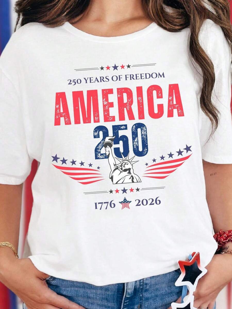Camiseta del 250 aniversario de América, 250 años de EE. UU., camiseta patriótica con la bandera de EE. UU., 1776-2026, Día de la Independencia. Camiseta unisex de algodón puro de 220 g, peso ideal para todas las estaciones, adecuada tanto para hombres como para mujeres. Tejido duradero de alta calidad, suave al tacto y de larga duración. Top transpirable. Adecuado para mujer en primavera y verano, vacaciones, Día de la Madre, Día de la Independencia. - Blanco - Ver 1