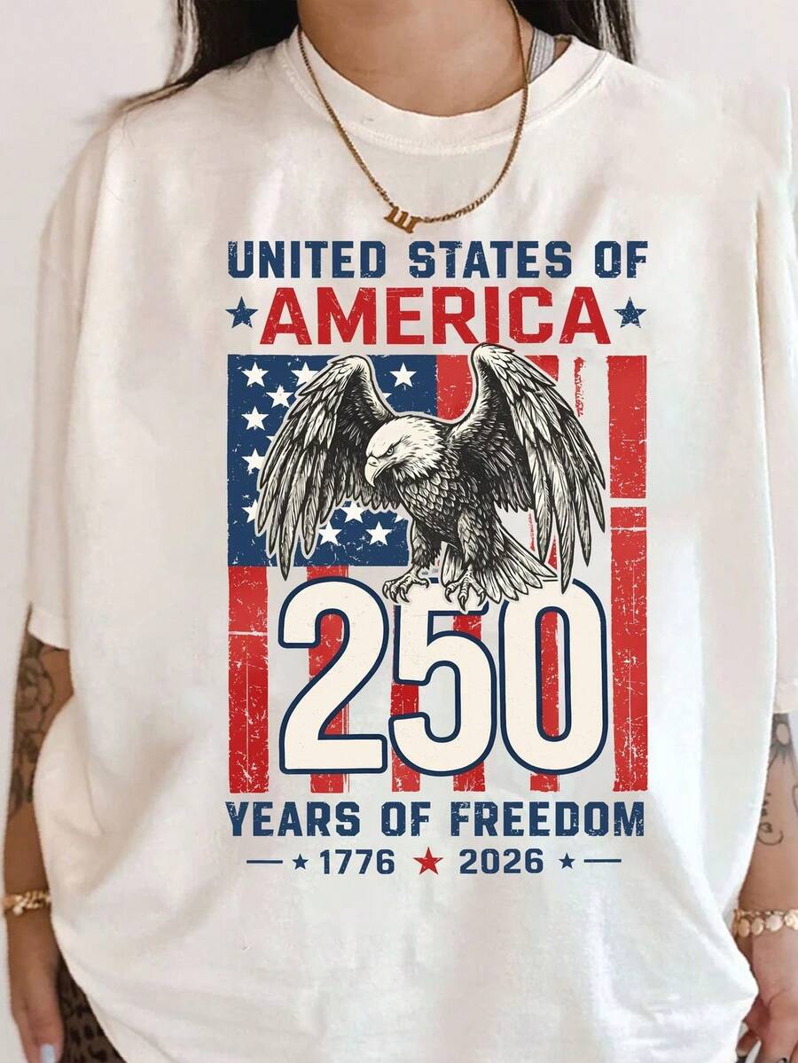 Camiseta, sudadera con capucha del 250 aniversario de la libertad, ropa de 250 años de independencia de EE. UU., 17762026 Aniversario de América, libertad patriótica. Camiseta unisex de algodón puro de 220 g, peso ideal para todas las estaciones, adecuada tanto para hombres como para mujeres. Tejido duradero de alta calidad, suave al tacto y de larga duración. Parte superior transpirable. Adecuada para la primavera y el verano de las mujeres, vacaciones, Día de la Madre, Día de la Independencia. - Blanco - Ver 1