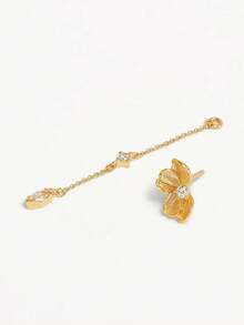 1 đôi bông tai hoa dáng dài cho nữ, mạ vàng 14K, kiểu dáng thả, dây chuyền dài mảnh mai, đính đá CZ, kiểu xỏ chỉ, không gây dị ứng, quà tặng Ngày của Mẹ. - Vàng - Xem 3