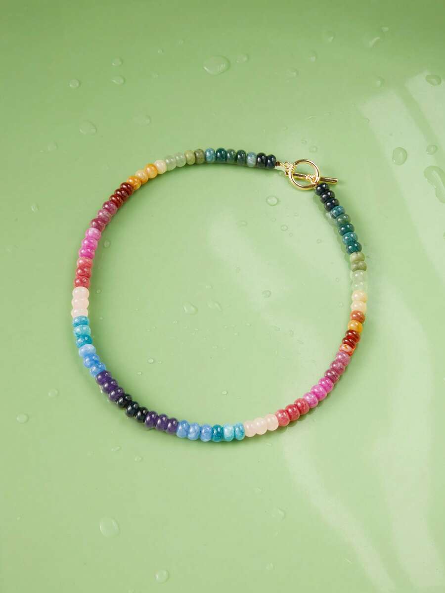 Trivaya 1pc Glass Beads Rainbow Beryl Color Necklace - Multicolor - View 1