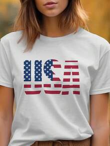 Camiseta con la bandera de EE. UU., rayas patrióticas, top del 250 aniversario. Camiseta unisex de algodón puro de 220 g, peso ideal para todas las estaciones, apta tanto para hombres como para mujeres. Tejido duradero de alta calidad, suave al tacto y de larga duración. Top transpirable. Adecuado para la primavera y el verano, vacaciones, Día de la Madre, Día de la Independencia. - Blanco - Ver 1