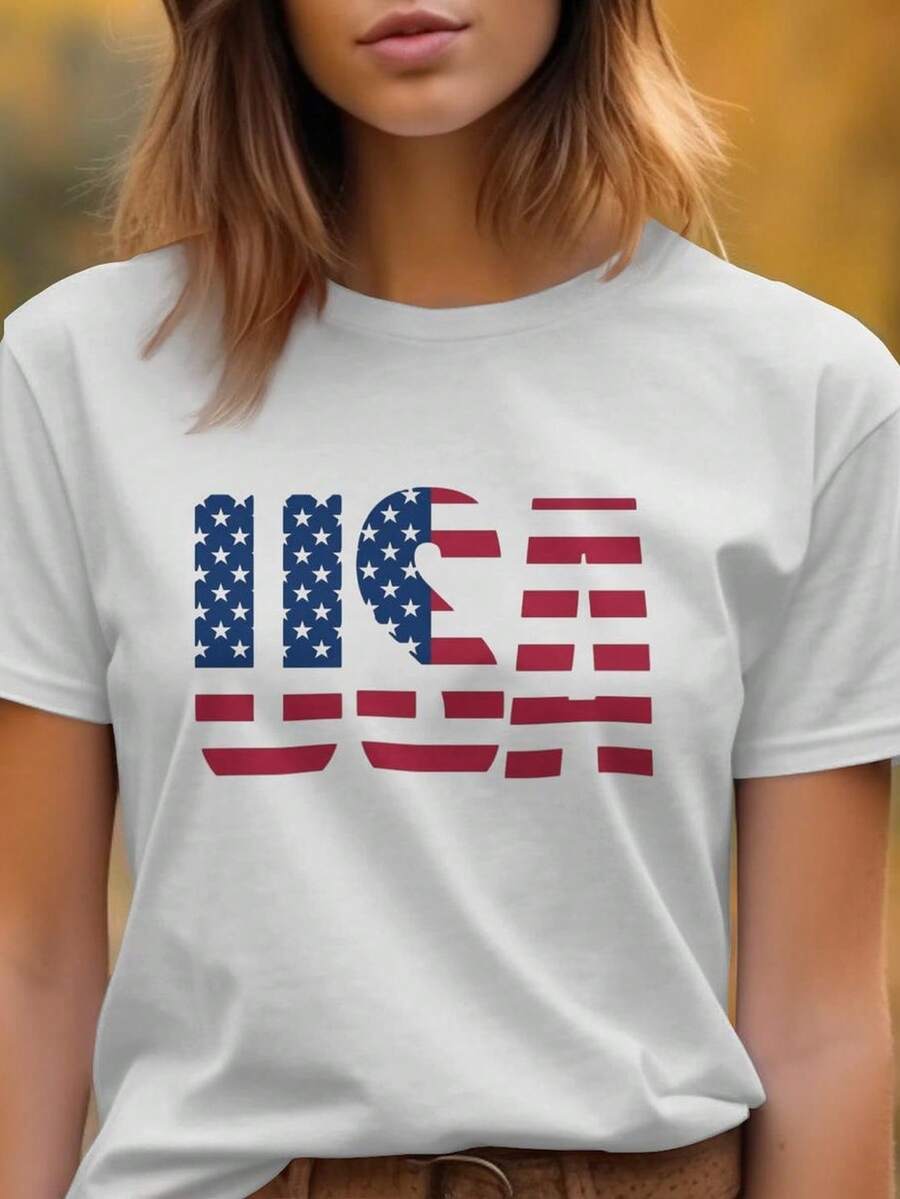 Camiseta con la bandera de EE. UU., rayas patrióticas, top del 250 aniversario. Camiseta unisex de algodón puro de 220 g, peso ideal para todas las estaciones, apta tanto para hombres como para mujeres. Tejido duradero de alta calidad, suave al tacto y de larga duración. Top transpirable. Adecuado para la primavera y el verano, vacaciones, Día de la Madre, Día de la Independencia. - Blanco - Ver 1
