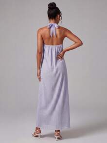 Women Long Halter Neck Dresses Loose Solid Sleeveless Open Back Tie-up Dress for Summer Beach Party Club - Púrpura malva - Ver 6