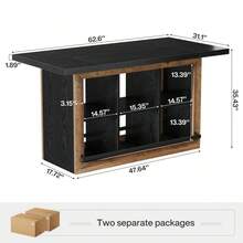 LITTLE TREE Kitchen Island With Storage, Counter Height Kitchen Island Table With 6 Open Cubbies And Footrests, Coffee Bar Table For Dining Room - Black and Brown - View 6