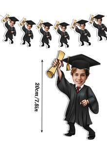 7/14/21pc Custom Photo Graduation Caricature Banner Garland – Personalized Grad Cap & Gown Face Bunting, Custom Graduation Party Decorations, Cute Graduate Photo Banner For Class Of 2026, Graduation Party, Commencement, And Grad Celebration,Graduation Gifts - Multicolor - View 3
