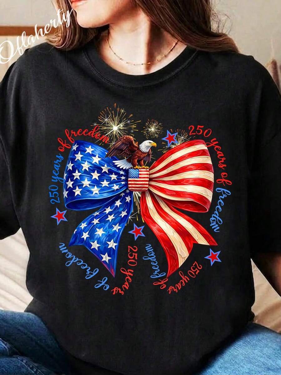 Camiseta 250 años de libertad, camiseta Feliz 250 cumpleaños EE. UU., camiseta Águila patriótica, regalo del 250 aniversario. Camiseta unisex de algodón puro de 220 g, peso ideal para todas las estaciones, adecuada tanto para hombres como para mujeres. Tejido duradero de alta calidad, suave al tacto y de larga duración. Parte superior transpirable. Adecuada para la primavera y el verano de las mujeres, vacaciones, Día de la Madre, Día de la Independencia. - Negro - Ver 1