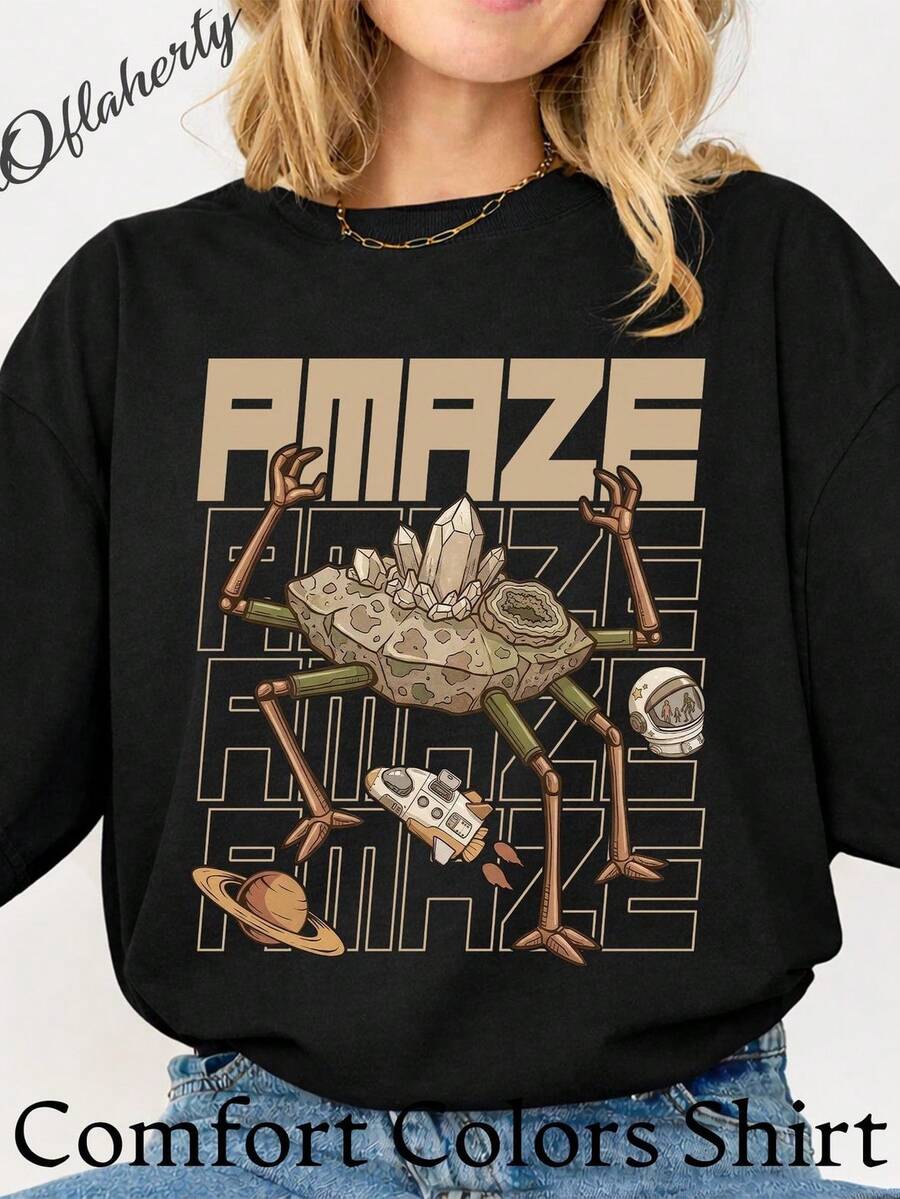Camiseta Amaze Amaze Amaze, Camiseta infantil de ciencia ficción inspirada en Project Hail Mary R1OCky, Jazz H1ands. Camiseta unisex de algodón puro de 220 g, peso ideal para todas las estaciones, apta para hombres y mujeres. Tejido duradero de alta calidad, suave al tacto y de larga duración. Top transpirable. Adecuado para la primavera y el verano de las mujeres, vacaciones, Día de la Madre, Día de la Independencia. - Negro - Ver 1