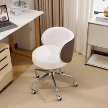 Cute Small Swivel Desk Chair Comfy With Wheels,Ergonomic Low-Back Lumbar Support Vanity Nail Tech Rolling Task Stool Chair For Home Office,Height Adjustable,PU Leather Silver&Suede Black - 白色PU和卡其色絨面革 - 查看 9