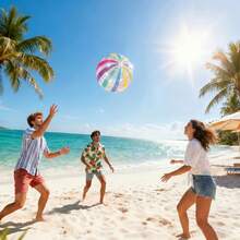 1pc Polka Dot Beach Ball, Inflatable PVC Water Ball, Colorful Striped Ball, Outdoor Pool Beach Party Game Ball - Great For Outdoor Activities, Beach, Water Park - Multicolor - View 7