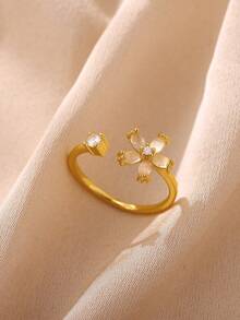 1pc Sweet Butterfly & Sunflower Rotating Ring, 18K Gold Plated Open Band, Interesting Design Jewelry, Daily Wear & Gift - Multicolor - View 8