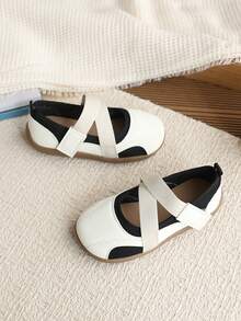 Kids' Breathable Mesh Mary Jane Shoes With Hook And Loop, Easy On/Off Casual Shoes, Versatile For All Seasons - Black and White - View 3