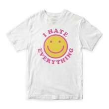 Camiseta con estampado "I Hate Everything S1miley Face", tallas para hombre y mujer. 220 g de algodón puro, manga corta. Tejido grueso, resistente a las arrugas y a la deformación. Estilo sencillo y versátil, ligero y transpirable, perfecto para ir al trabajo, viajar, acampar, ir de compras y para el tiempo libre. - Blanco - Ver 1