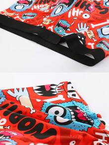 1Pc Red Halloween Novelty Men Boxer Briefs, Spooky Monster Bone Graffiti Print,Soft Smooth Skin-Friendly Fabric,Fun Gift For Boyfriend Halloween Party - Multicolor - View 5