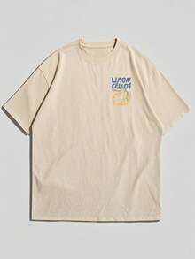 Vintage Lemon Liquor Graphic Print Crew Neck Short Sleeve Casual T-Shirt For Men, Summer Tops. - 白色 - 查看 4