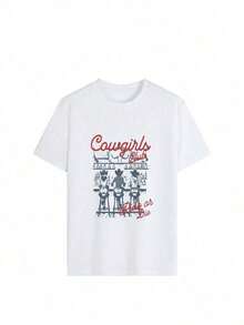Camiseta de Verano para Mujer con Estampado de Retrato y Letras, Cuello Redondo, Manga Corta, Estilo Casual, Holgada y Versátil, Camiseta Blanca Elegante para Uso Diario en Verano - Blanco - Ver 3