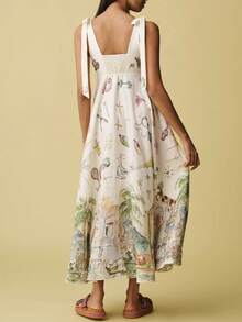 Printed Midi Dress With Straps, 2026 Style, Elegant And Casual Holiday Fashion - 白色 - 查看 1