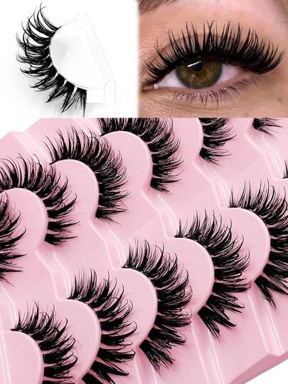 Rikuaild 7 Pairs Wet Eyelashes With Cartoon Effect, Clear Band Fake Eyelashes, Thick Natural And Loose Y2K Eyelashes,Natural Makeup Effect, Daily Charm Reusable, Comfortable And Novice Friendly,Striped Eyelashes,Full Strip Lashes,False Eyelashes,Fake Eyelashes,Strip Lashes
