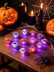 50/30/1pc Halloween Glow Rings, Glow Props, Night Light, Birthday, Halloween Party Gifts Decoration Adult Products, Flashing Finger Rubber Rings, Multiple Styles: Ghost, Pumpkin, Skull, Spider, Bat, Glow Decorations, Flashing Finger LED Rings, Flashing Jelly Rubber Rings - Multicolor - View 2