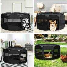 便携式宠物幼犬猫咪游戏围栏，可折叠八角形宠物游戏帐篷，室内/室外幼犬围栏带遮阳罩 - 防水猫狗帐篷 - 黑色 - 查看 6