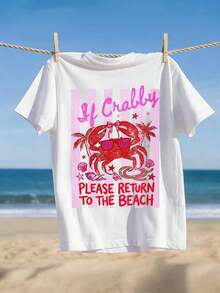 Suave If Crabby Please Return To The Beach Camiseta con Gráfico de Cangrejo de Doble Cara, Camisetas con Gráficos de Estética Costera para Mujer, Conjuntos de Verano para Mujer, Conjuntos de Vacaciones para Mujer, Ropa Casual Urbana, Estética Retro de Playa, Camisetas de Estilo Playero, Camisetas Gráficas Oversized, blusas casuales, playeras de mujer de algodón - Blanco 2 - Ver 2