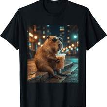 Capybara Drinking Iced Coffee Animal Meme T-Shirt - Black - View 1