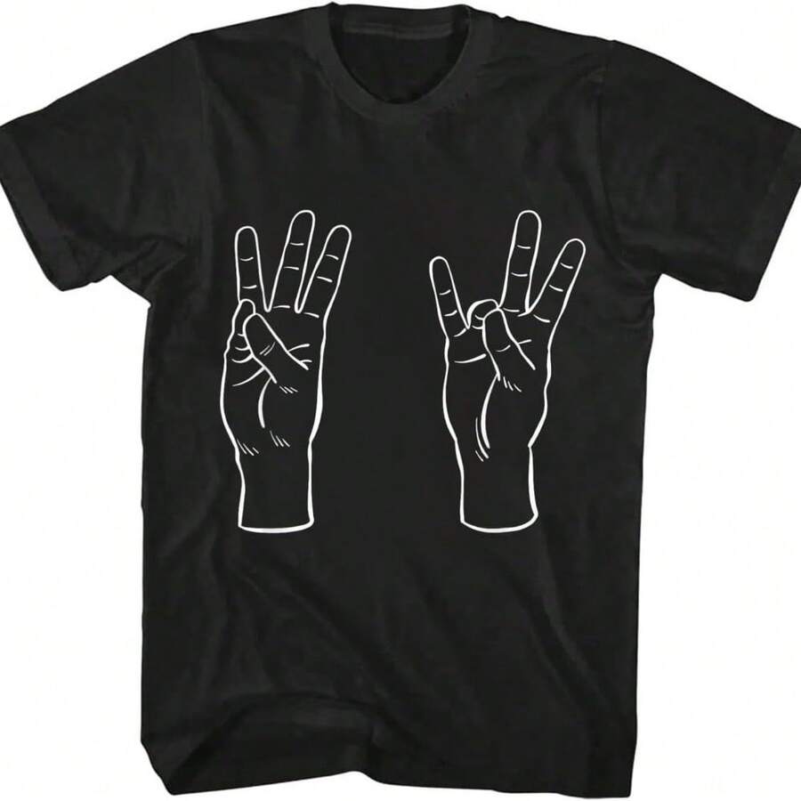 100% Cotton ASL Sign Language Funny 67 Meme Viral Hand Signs Slang T-Shirt - 黑色 - 查看 1