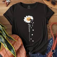 Women's 100% Cotton T-Shirts 20267040 \[New Arrival 2023 Chrysanthemum Heart Print T-Shirt Small Size] Korean Style - Black - View 6