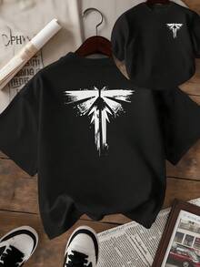 Símbolo abstracto de ave renaciendo entre sombras representa fuerza esperanza y libertad interior reflejando dualidad con trazos enérgicos camiseta de mujer estampado doble casual moderna - Negro - Ver 1