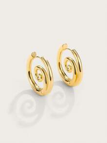 Altistry 1 Pair 18K Gold Plated Thick Spiral Earrings, Vintage Abstract Swirl Earrings, Low Allergy Chunky Twisted Design Earrings, Fashion Jewelry Gift - Multicolor - View 2