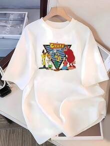 Colorful Graphic Featuring A Group Of Cartoon Characters In Fun Poses Conveying Friendship, Joy, And Nostalgia-Perfect For Retro Lovers. Comfortable And Casual Women's T-Shirt For Everyday Wear. - White - View 3