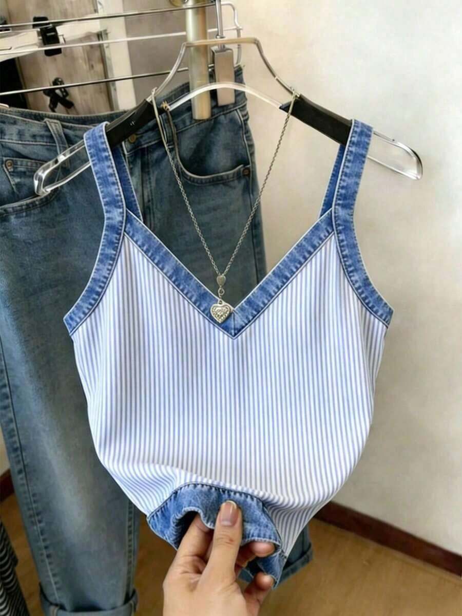 Top de tirantes corto de punto acanalado de unicolor minimalista para uso casual y diario de verano para mujeres - Multicolor - Ver 1